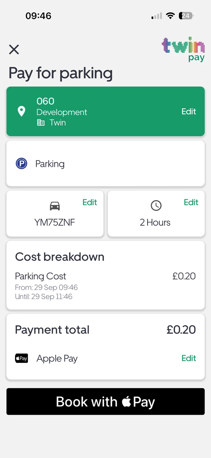 Payment total and Apple Pay checkout screen
